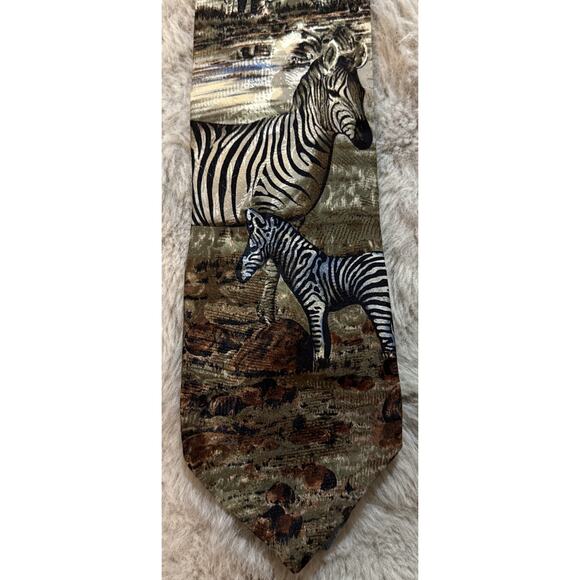 Endangered Species Zebra Safari Wildlife Necktie Silk Nature Animal Print - Picture 3 of 6